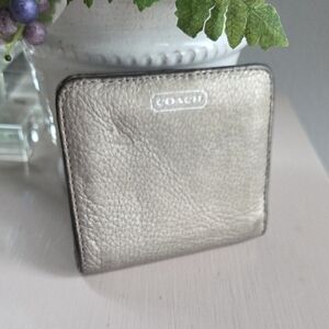 COACH Silver Bifold Small Leather Wallet